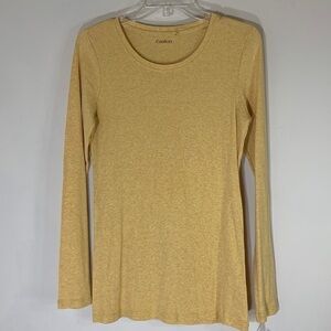 Calson Cotton Crew Neck Long Sleeve Gold Shine Top. L. NWT.